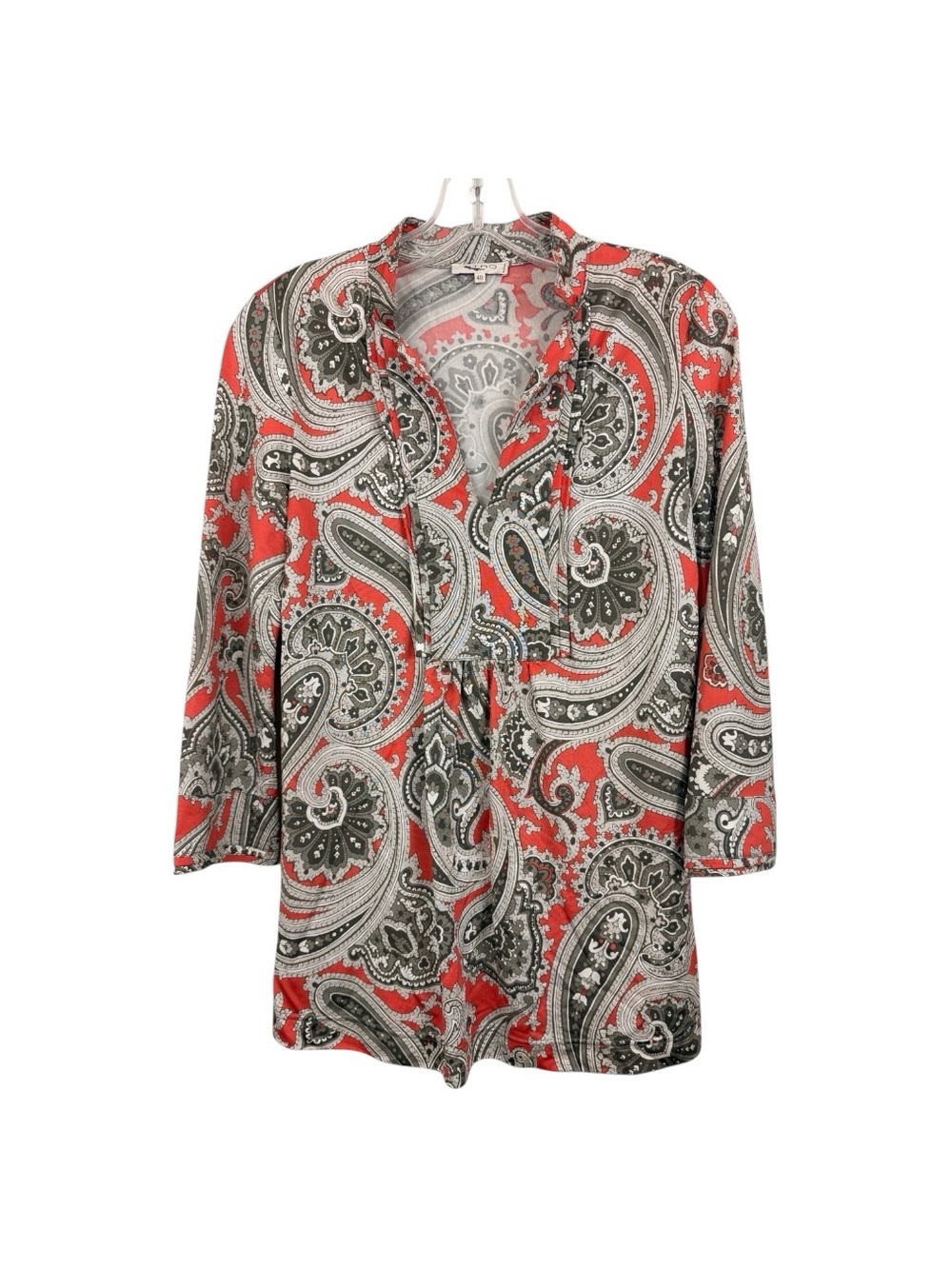 Etro Milano Tunic Top Sz 40 Medium Italy 3/4 Sleeves Gray Orange Viscose Paisley